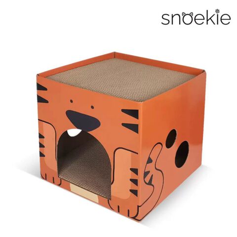 Snoekie Würfel-Katzenhöhle| Katzenhaus|Kratzbrett aus Wellpappe (Orange)