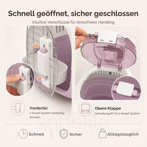 da981fdf-da2d-4c15-a3e0-81c40ed50ab7_1040x1040.jpg SNOEKIE Haustier Transportbox für Katzen & kleine Hunde – Robuste Tierbox mit aufklappbarer Dachöffnung am Tragegriff, Sichere Metalltür, Leicht & Stabil, Ideal für Auto, Reisen & Tierarzt Lila