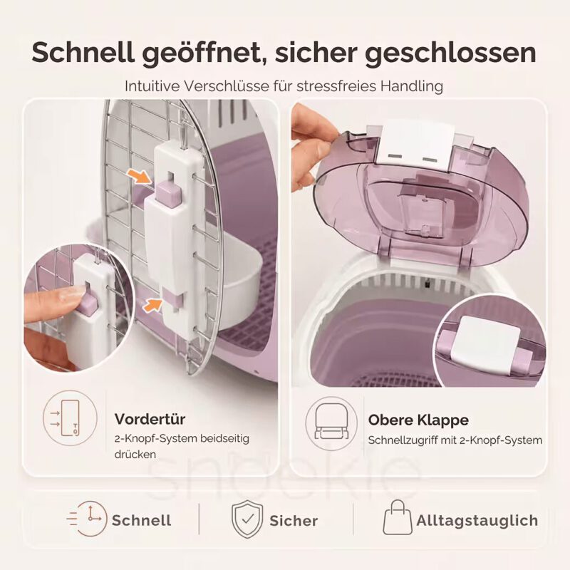 da981fdf-da2d-4c15-a3e0-81c40ed50ab7_1040x1040.jpg SNOEKIE Haustier Transportbox für Katzen & kleine Hunde – Robuste Tierbox mit aufklappbarer Dachöffnung am Tragegriff, Sichere Metalltür, Leicht & Stabil, Ideal für Auto, Reisen & Tierarzt Lila