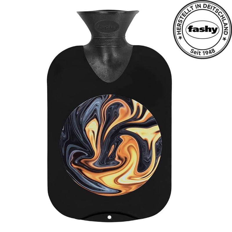 Fashy Wärmflasche 2,0 L, glatt, mit Lava-Print, schwarz