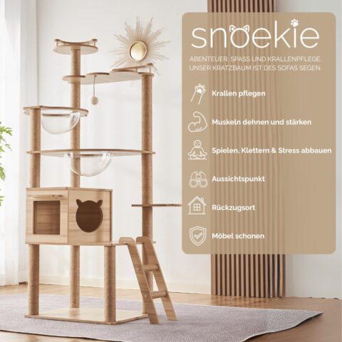 Snoekie Stabiler Kratzbaum mit Katzenhaus, Acryl-Körben und Kletterleiter