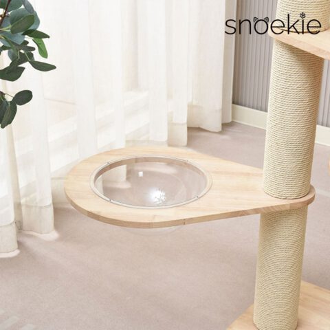 Snoekie Kompakter, moderner Kratzbaum mit Acryl-Hängeschale und Holzkubus