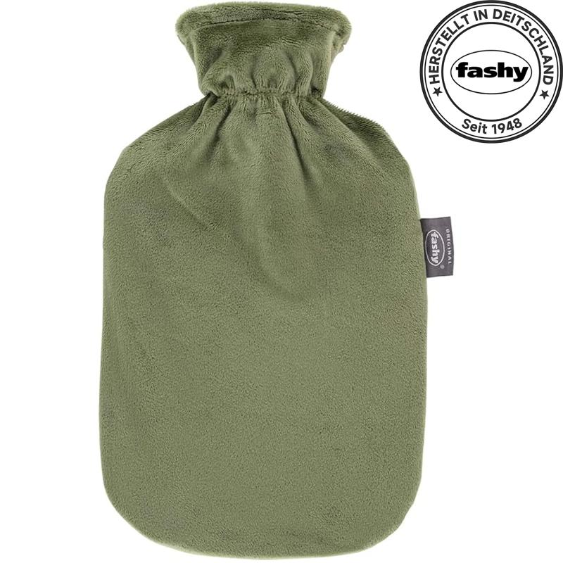 Fashy 6712 65 Wärmflasche 2.0 L mit Flauschbezug, grün