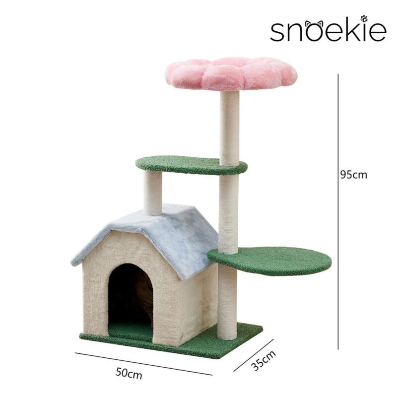 snoekie kratzbaum KT-0036 – Niedlicher Kratzbaum mit Katzenhaus, harmonische Farben, 95 cm