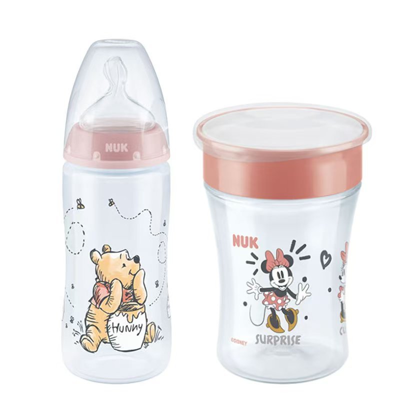 NUK Mickey Mouse Magic Cup 230ml mit Deckel & NUK Bambi First Choice Plus Babyflasche 300ml mit