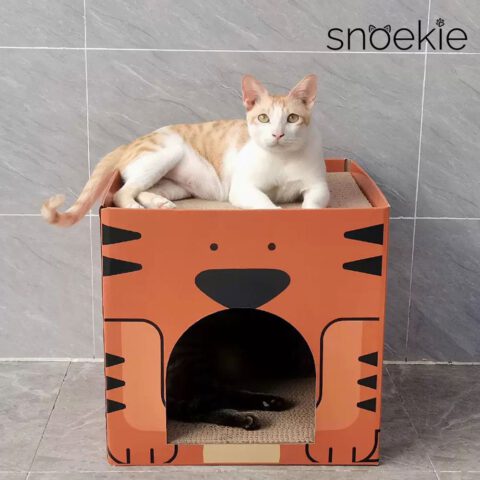 Snoekie Würfel-Katzenhöhle| Katzenhaus|Kratzbrett aus Wellpappe (Orange)