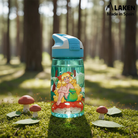 Laken Tritan Trinkflasche 450 ml – Kinderflasche mit Sicherheitsverschluss und Klappdeckel – AuslaufsicherL SUMMITMAGICAL FOREST