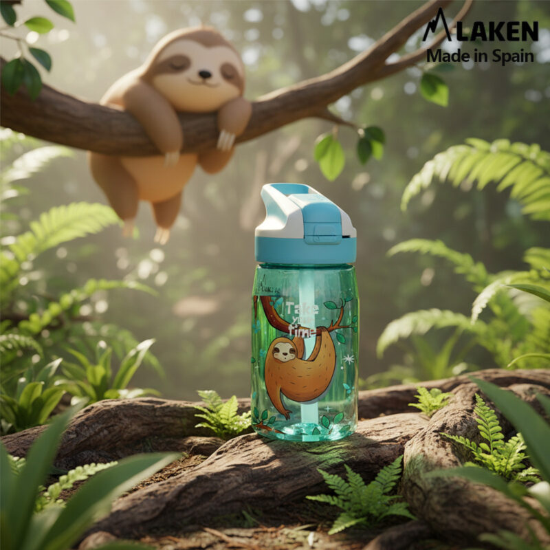 Laken Tritan Trinkflasche 450 ml – Kinderflasche mit Sicherheitsverschluss und Klappdeckel – Auslaufsicher SUMMIT LAZY