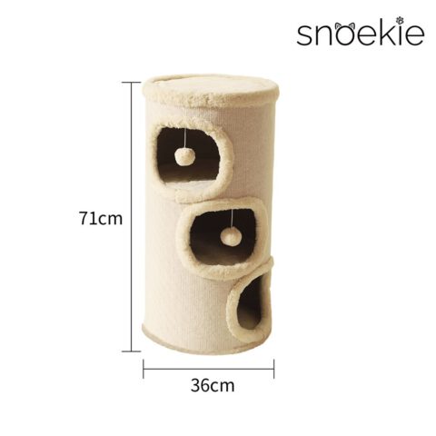 Snoekie Kratzsäule und Spielturm für Katzen mit zwei Höhlen, Plüschbällen & Kratzoberfläche, 71 cm hoch