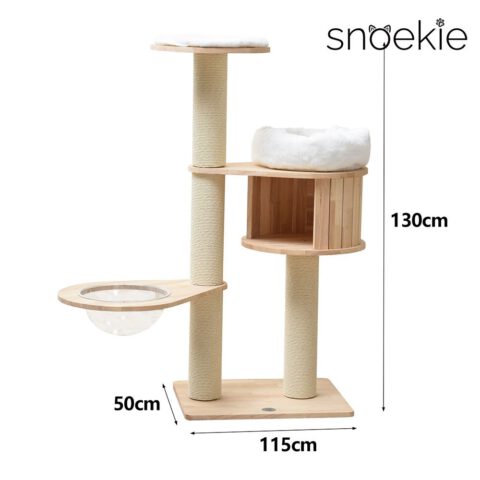 Snoekie Kompakter, moderner Kratzbaum mit Acryl-Hängeschale und Holzkubus