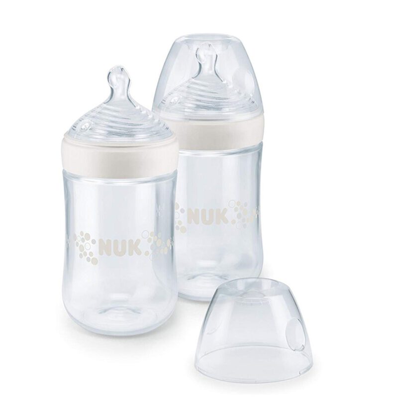NUK Nature Sense Babyflaschen Set, 2x 260ml Babyflasche, 6-18 Monate, mit brustähnlichem Silikon-Trinksauger, BPA-frei, transparent
