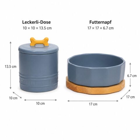 Snoekie Keramik Futternapf Set für kleine und mittelgroße Hunde, Hundenapf mit Holzuntersetzer und Leckerli-Dose mit Silikon-Dichtungsring, 300 g Futter, Geschenkidee