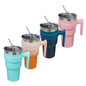 Snoekie Thermobecher 900 ml – Edelstahl-Trinkflasche groß | 2 Deckel & 2 Edelstahltrinkhalme  vakuumisoliert | Auslaufsicher, wiederverwendbar|lebensmittelecht geprüft (SGS / EU 1935/2004